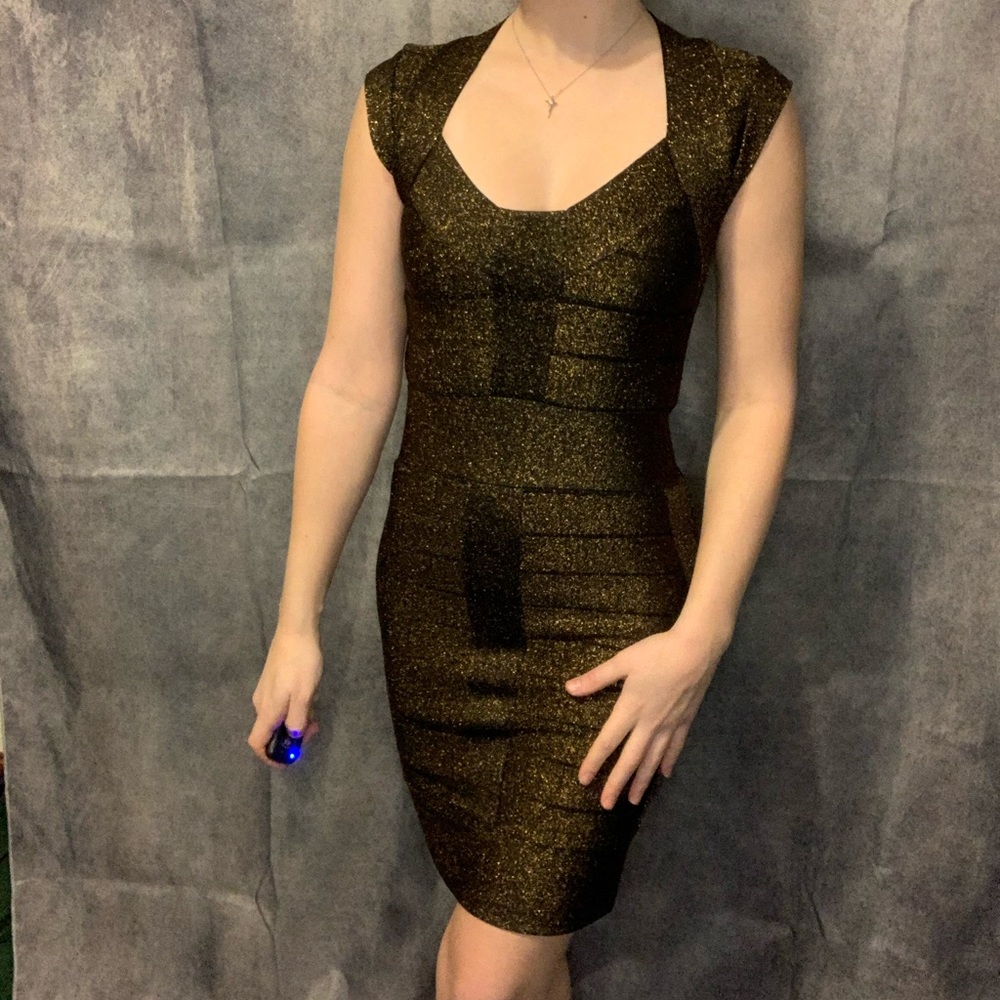 French Connection black and gold glitter dress